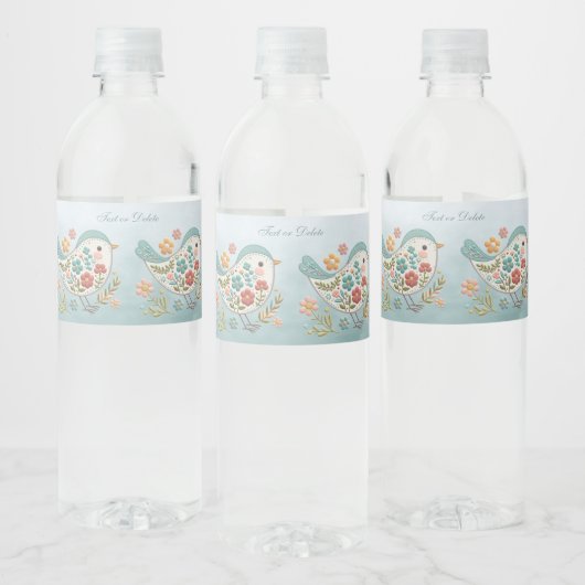 Étiquette Pour Bouteilles D'eau Fleurs roses Bleues Petites Oiseaux (Bouteilles)