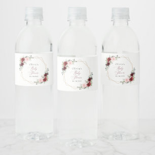 Étiquette Pour Bouteilles D'eau Fleurs Rouges Bourgogne, Fleurs Roses, Baby shower