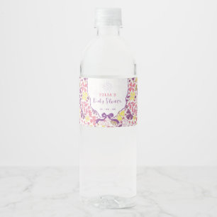 Étiquette Pour Bouteilles D'eau Fleurs sauvages à nœud rose violet Baby Shower