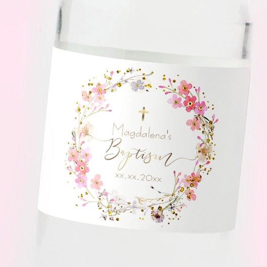 Étiquette Pour Bouteilles D'eau fleurs wreath Baptême