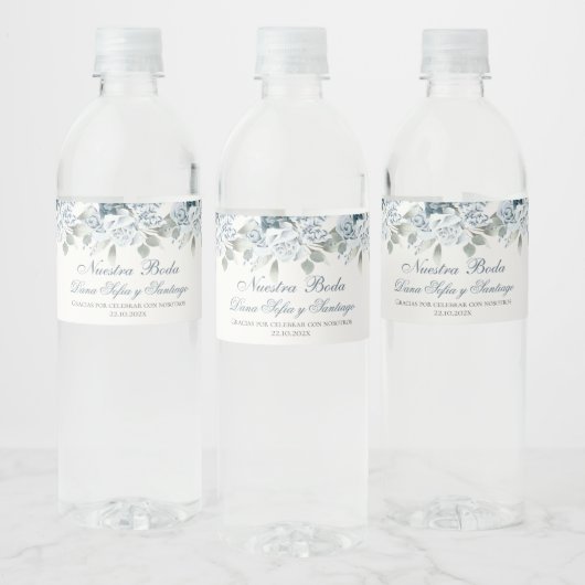 Étiquette Pour Bouteilles D'eau Floral bleu Mariage espagnol (Bouteilles)