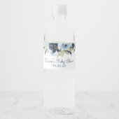 Étiquette Pour Bouteilles D'eau Floral bleu marine (Devant)
