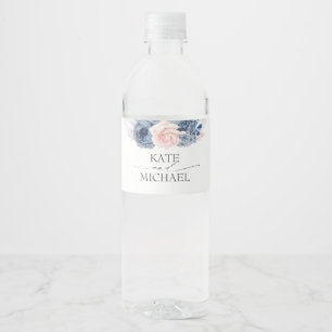 Étiquette Pour Bouteilles D'eau Flore bleu et rose pâle de la marine