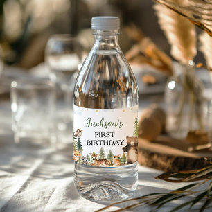 Étiquette Pour Bouteilles D'eau Forêt d'animaux forestiers 1er anniversaire