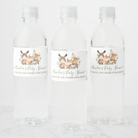 Étiquette Pour Bouteilles D'eau Forêt de verdure Forêt Animal 1er anniversaire Fav (Bouteilles)