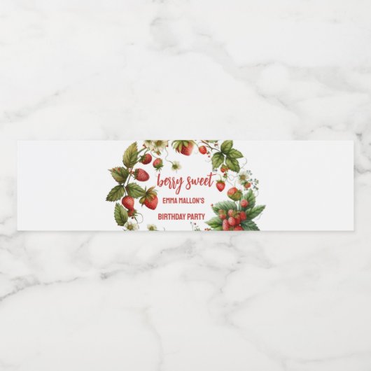 Étiquette Pour Bouteilles D'eau fraise 1er anniversaire Berry 1er (Étiquettes simples)