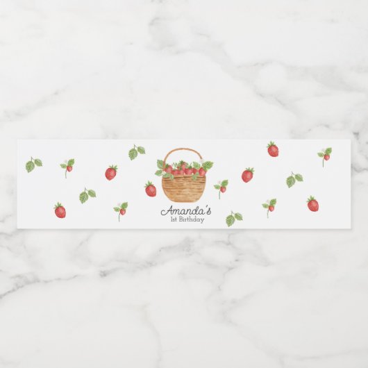 Étiquette Pour Bouteilles D'eau Fraise Berry Première Fille 1er fête d'anniversair (Étiquettes simples)