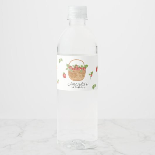 Étiquette Pour Bouteilles D'eau Fraise Berry Première Fille 1er fête d'anniversair (Devant)