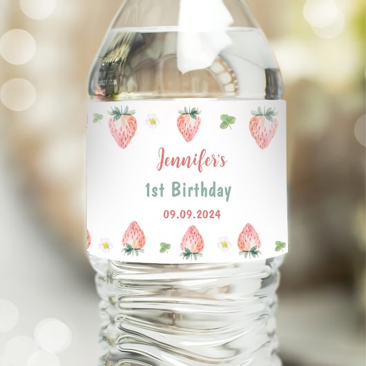 Étiquette Pour Bouteilles D'eau Fraise premier anniversaire 1er