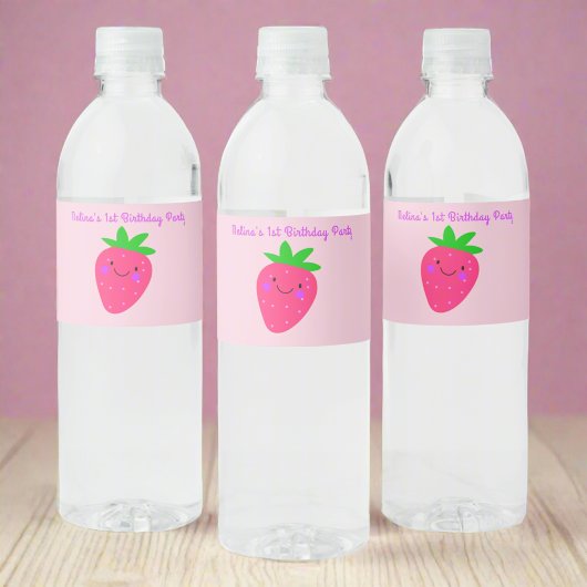 Étiquette Pour Bouteilles D'eau Fraise rose mignonne Fille 1er anniversaire fête