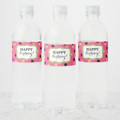 Étiquette Pour Bouteilles D'eau Fuchsia Black Gold Confetti Joyeux anniversaire! (Bouteilles)