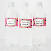 Étiquette Pour Bouteilles D'eau Fuchsia Black Gold Confetti Personnalisé Anniversa (Bouteilles)