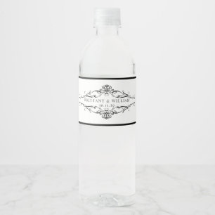 Étiquette Pour Bouteilles D'eau [GAZELLE] Élégant Mariage monochrome noir et blanc