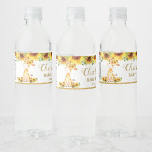 Étiquette Pour Bouteilles D'eau Giraffe de tournesol Baby shower 1er anniversaire