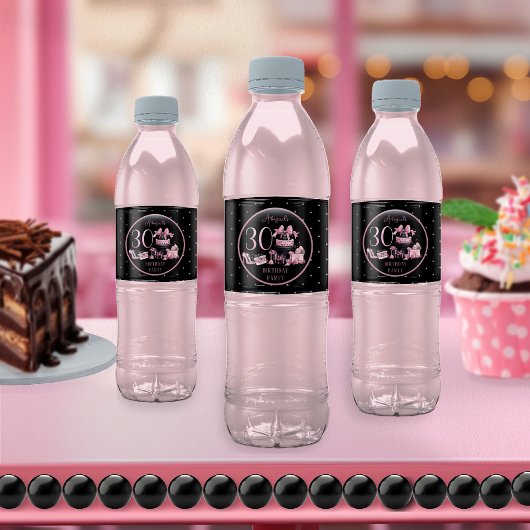 Étiquette Pour Bouteilles D'eau Glam Pink Black Fashion 30th Birthday Party