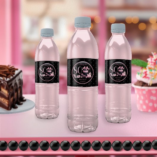 Étiquette Pour Bouteilles D'eau Glam Pink Black Fashion 80th Birthday Party