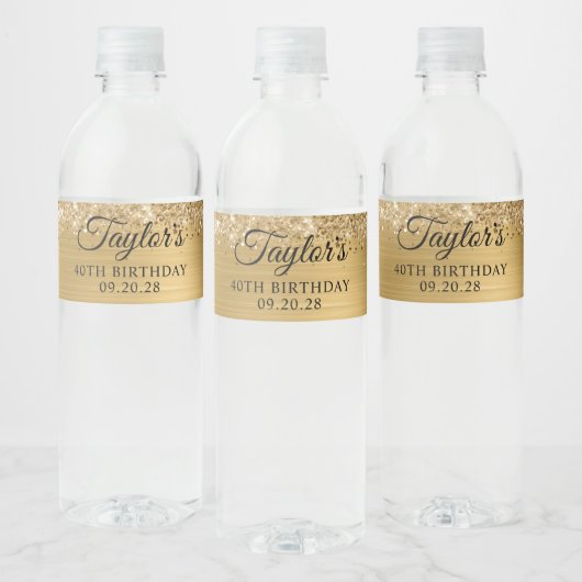 Étiquette Pour Bouteilles D'eau Glittery Gold Foil 40e anniversaire (Bouteilles)