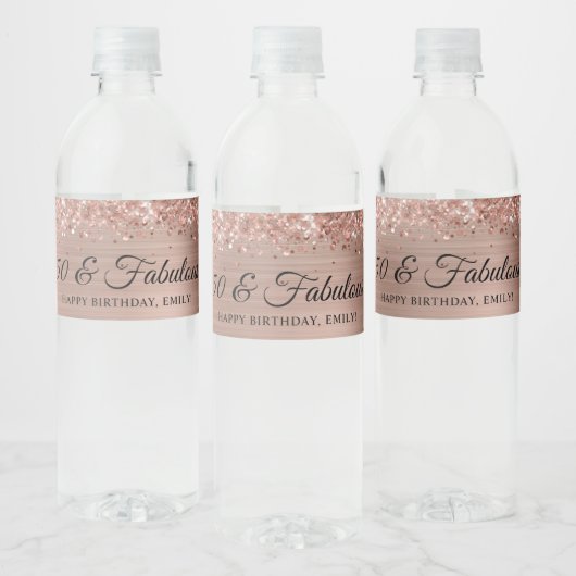 Étiquette Pour Bouteilles D'eau Glittery Rose Gold Foil 50 & Fabulous (Bouteilles)
