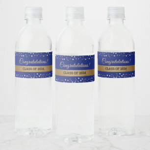 Étiquette Pour Bouteilles D'eau Gold Royal Blue Félicitations Classe de 2024 Grad