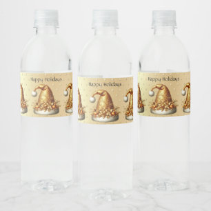 Étiquette Pour Bouteilles D'eau Gold Santa Hat Holiday