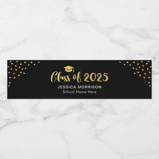 Étiquette Pour Bouteilles D'eau Gold Script Class of 2025 Grad Graduation Party (Étiquettes simples)