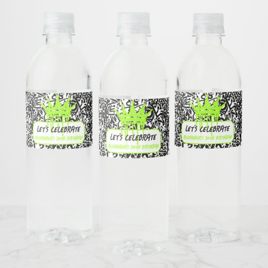 Étiquette Pour Bouteilles D'eau Graffiti Crown Green Fêtons l'anniversaire (Bouteilles)
