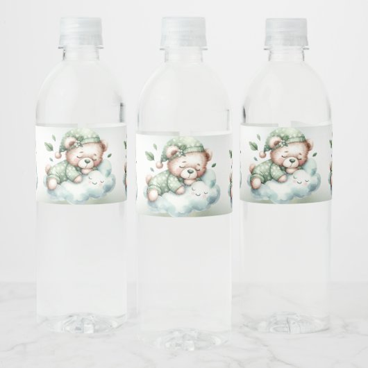 Étiquette Pour Bouteilles D'eau Green Boho Sleeping Teddy Bear mignonne Party (Bouteilles)