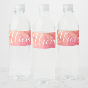 Étiquette Pour Bouteilles D'eau Grunge rose orange aquarelle nom personnalisé tex