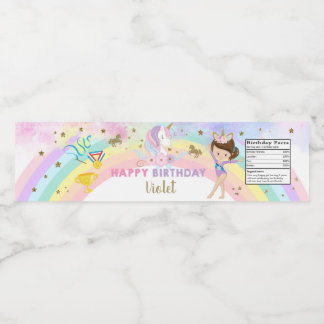 Étiquette Pour Bouteilles D'eau Gymnastics & Unicorn girl birthday bottle label.
