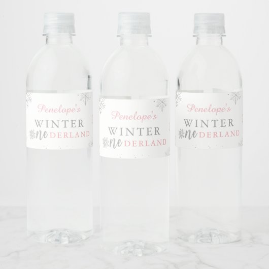 Étiquette Pour Bouteilles D'eau Hiver Onederland Pink Silver 1er anniversaire (Bouteilles)