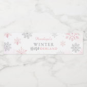 Étiquette Pour Bouteilles D'eau Hiver Onederland Pink Silver 1er anniversaire (Étiquettes simples)