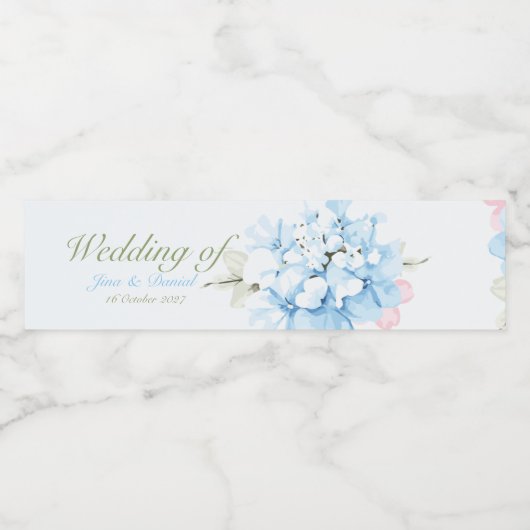 Étiquette Pour Bouteilles D'eau Hydrangeas Fleur Pastel (Étiquettes simples)