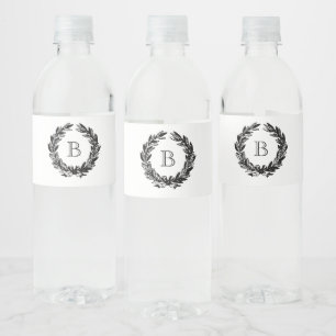Étiquette Pour Bouteilles D'eau Illustration de couronne de Mariage monogramme