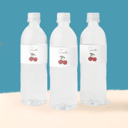 Étiquette Pour Bouteilles D'eau Illustration de deux cerises rouges | Art de fruit