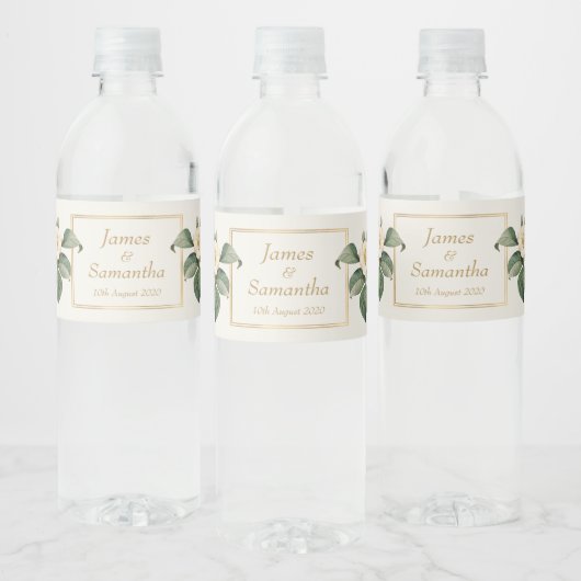 Étiquette Pour Bouteilles D'eau Illustration florale blanche simple | MARIAGE (Bouteilles)