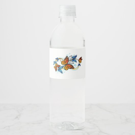 Étiquette Pour Bouteilles D'eau Infinité de papillons monarques (Devant)