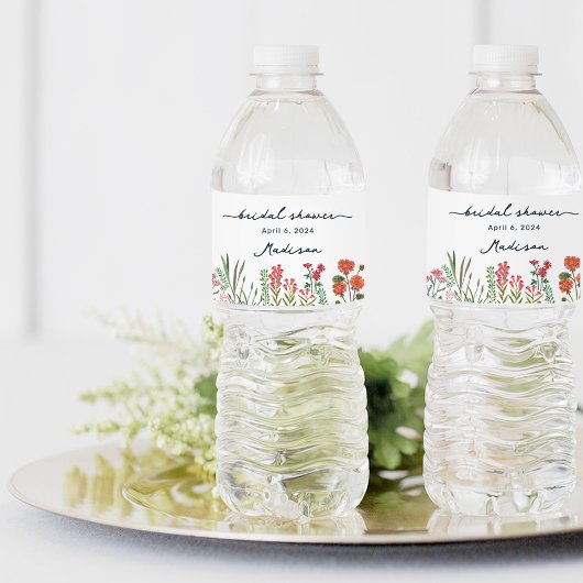 Étiquette Pour Bouteilles D'eau Invitation à la douche nuptiale Fleur sauvage colo
