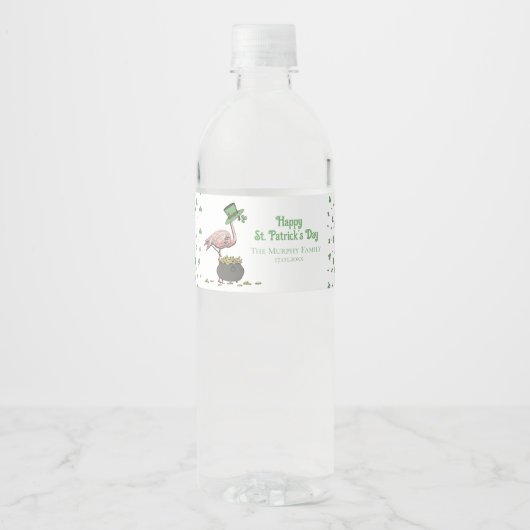 Étiquette Pour Bouteilles D'eau Irish Shamrock Pink Flamingo St Patricks Day (Devant)
