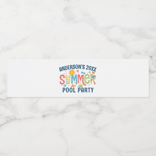 Étiquette Pour Bouteilles D'eau Jeu de piscine d'été vert et bleu (Étiquettes simples)