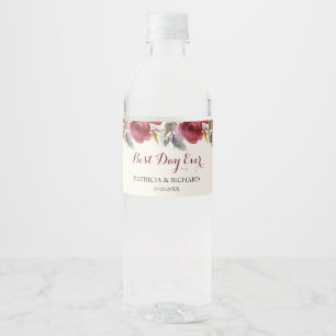 Étiquette Pour Bouteilles D'eau Joli mariage aquarelle florale en Bourgogne Marsal