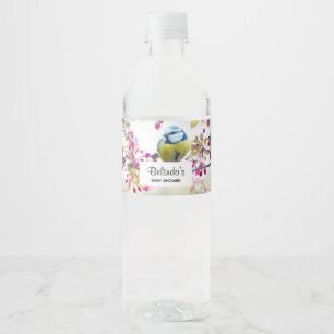 Étiquette Pour Bouteilles D'eau Joli oiseau bleu et jaune sur un Baby shower de br