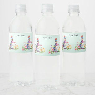 Étiquette Pour Bouteilles D'eau Joli Oiseau Floral Bleu Rose
