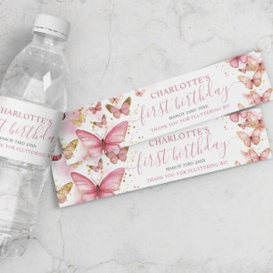 Étiquette Pour Bouteilles D'eau Joli papillons rose 1er Anniversaire Doux 16 XV