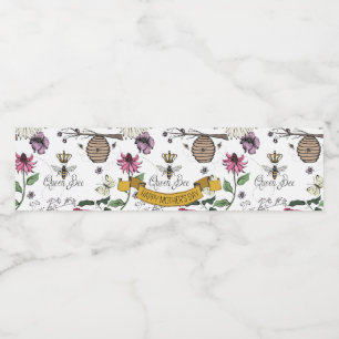 Étiquette Pour Bouteilles D'eau Jolie abeille noire et or Queen, couronne et roule