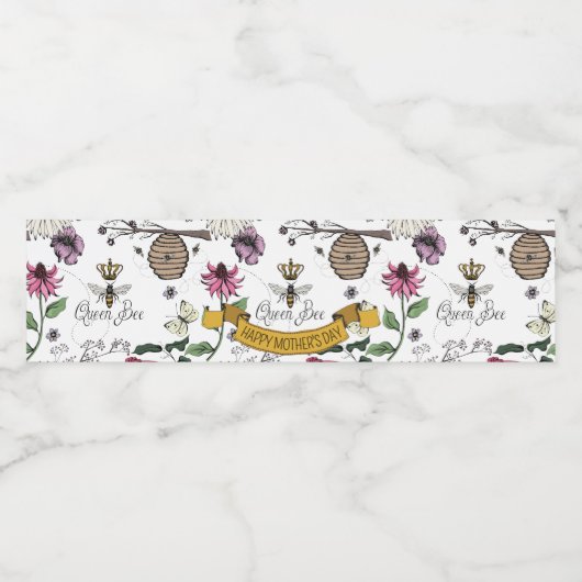 Étiquette Pour Bouteilles D'eau Jolie abeille noire et or Queen, couronne et roule (Étiquettes simples)