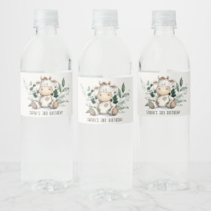 Étiquette Pour Bouteilles D'eau Jolie Vache Foliage Pastel Anniversaire de enfant