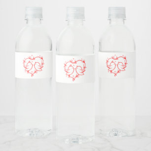 Étiquette Pour Bouteilles D'eau Jolis Inséparables Bohème Jardin Mariage Cœur Roug