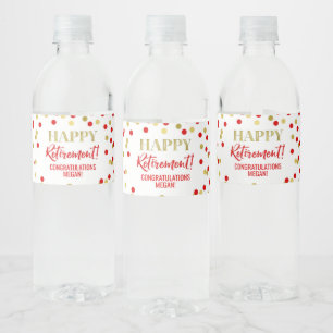 Étiquette Pour Bouteilles D'eau Joyeuse Retraite Confettis Rouge Or