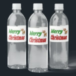 Étiquette Pour Bouteilles D'eau Joyeuse typographie de Christmas Reindeer<br><div class="desc">Bouteille d'eau étiquette avec Joyeux Noël en texte vert et rouge 3D et un renne. Disponible pour plusieurs styles et tailles de bouteilles.</div>