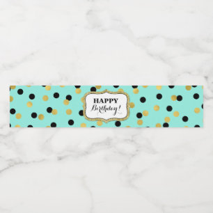 Étiquette Pour Bouteilles D'eau Joyeux anniversaire de confettis noirs turquoises